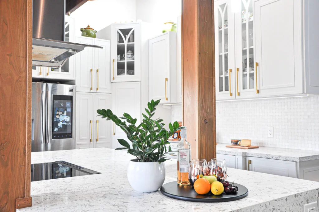 white and light grey kitchen renovation, burlington