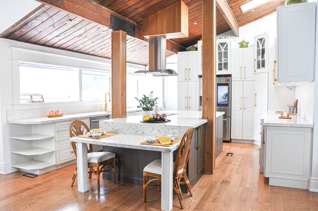 wood beams in kitchen, large kitchen renovation burlington