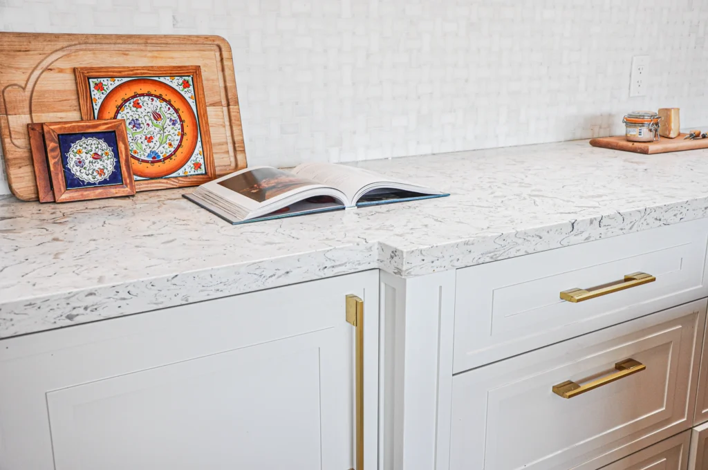 gold hardware and white kitchen cabinets, kitchen renovation burlington