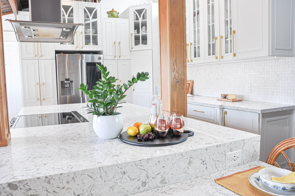 white and light grey kitchen renovation, burlington