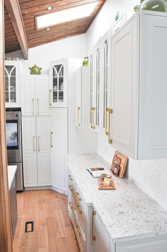 white and light grey kitchen renovation, burlington