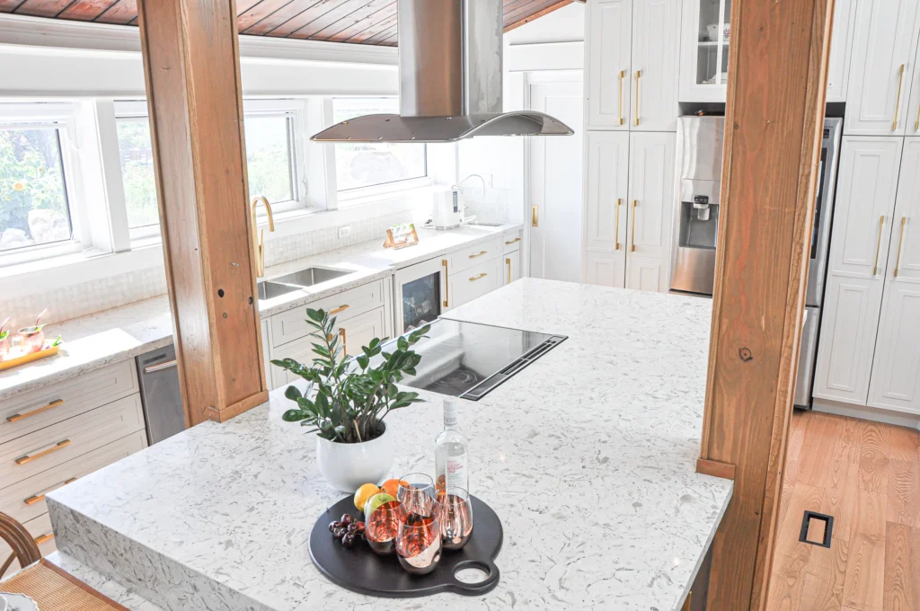 white and light grey kitchen renovation, burlington