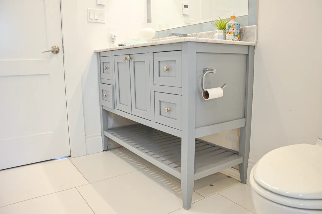 light grey bathroom vanity, bathroom renovation burlington