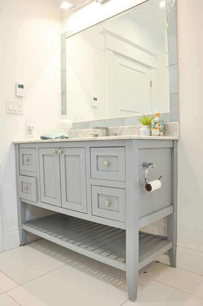 light grey bathroom vanity, bathroom renovation burlington